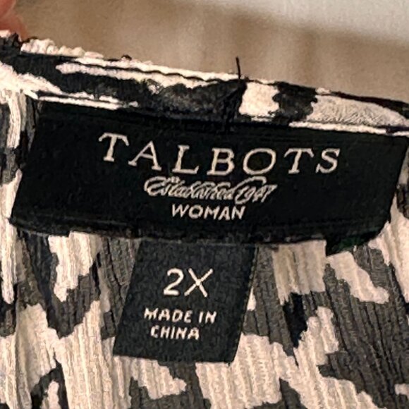 Talbots Sheer Blouse Womens 2X Black White Sheer Puff Sleeve Office Houndstooth - Picture 5 of 7